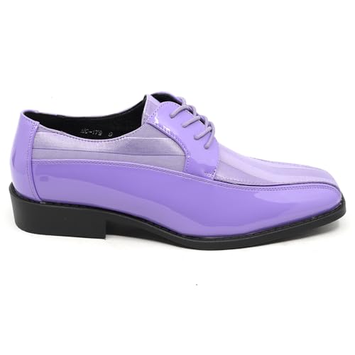 Image of Men's Oxford Lace up Striped Satin Patent Tuxedo Dress Shoes MC-179
