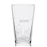 ROME ITALY SKYLINE Engraved Pint Beer Glass | Minimalist City Sky Line Full Wrap Engraving | Great Gift Idea!