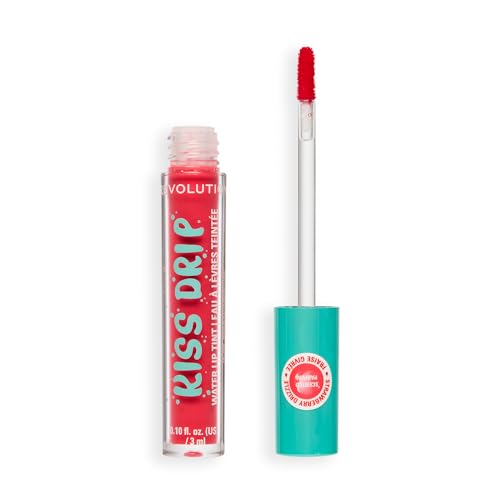 Image of Makeup Revolution Kiss Drip Water Lip Tint 3ml - Strawberry Drizzle | Sheer Buildable Glossy Lip Tint | Hydrating Formula with Shea Butter, Vitamin E & Hyaluronic Acid | Lightweight Dewy Finish