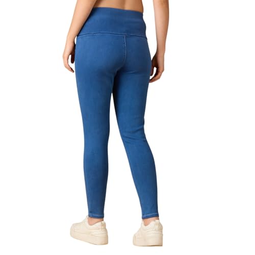 Image of 4FLIES Women's High Waist Slim Fit Jeggings | Super Combed Denim Stretch Ankle-Length Pants with Wide Waistband | Comfortable, Breathable Denim Look Leggings for Casual, & Office Wear
