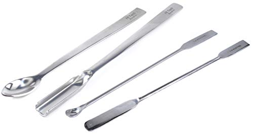 blueINOX Profi-Spatelset - 4-teiliges Set mit Apothekerlöffel, Portionierlöffel, Mikro-Löffelspatel & Doppelspatel (Sparset, verchromt & rostfrei)