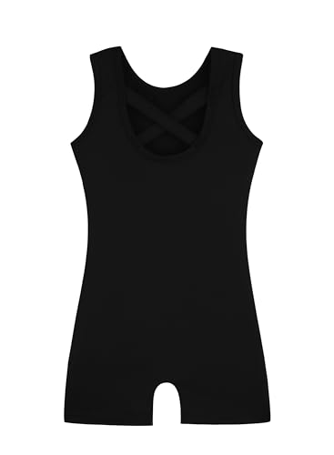 Hoziy Tumbling Outfits For Girls Leotards For Kids Gymnastics Biketard Outfits Black Solid Color Non Shiny Tank Sleeve Dance Clothes Size 8-9 9-10 8-10 Years thumb #3