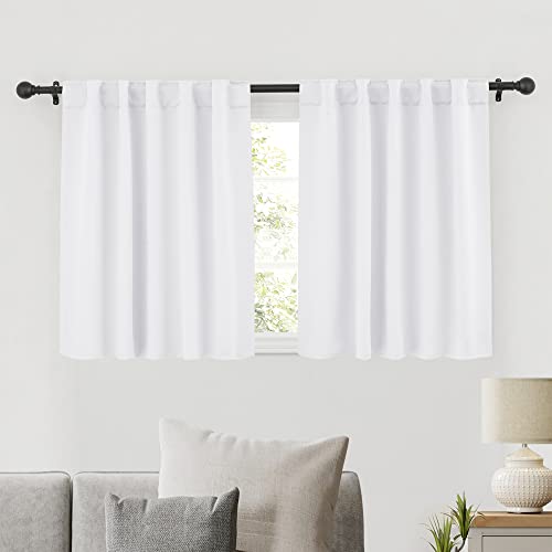 Image of RYB HOME Bathroom Window Curtains - Thermal Insulating Privacy Small Window Curtains Short for Bedroom Basement Kitchen Kids Nursery Cabinet, Wide 42 x Long 30 inches, 2 Panels, Pure White