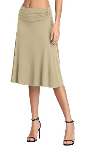 Image of Urban CoCo Women's Ruched High Waist Knee Length Jersey A-Line Stretchy Flared Casual Skirt
