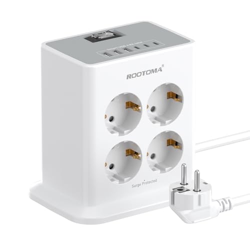 Mehrfachsteckdose mit 6 USB(5V/4 8A) 8 Fach Steckdosenleiste Überspannungsschutz Steckdose mit Schalter Steckdosenturm 2M Verlängerungskabel für Zuhause Büro Weiß