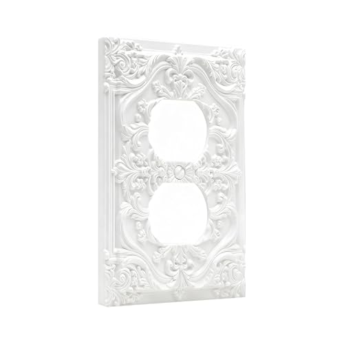 Decorative Outlet Covers Chalk White 3D Floral Embossed 1 Gang Duplex Light Switch Cover Plate Unique Wall Plate Electrical Switch Plate Covers for Bedroom Home Decor - Image 3