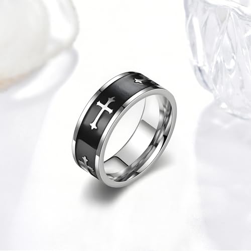 Mens Stainless Steel Cross Ring for Christian Baptism Men Wedding Bands Party Faith Promise Statement Rings2
