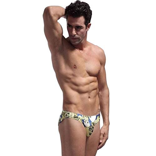 ubersweet 2019 Print Men Swimwear Shorts Briefs Swimsuit Sport Swim Bathing Suit Sportswear Beach Pool Wear Pant Gay Underpant Bikini Set : Yellow, S-picture-24