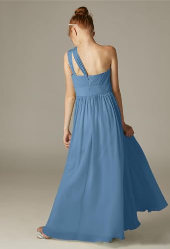 Junior Bridesmaid Dresses One Shoulder A-Line Floor-Length Chiffon for Wedding Party Gowns PY0513