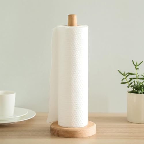 Paper Towel Holder,DNIEBW Kitchen Paper Hanger Rack Bathroom Towel Roll Stand Organizer Simply Standing Countertop Wooden Paper Roll Holder for Cabinet,Table (Round Bottom)