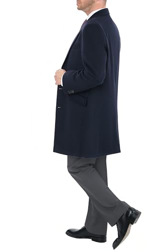 THE SUIT DEPOT Regular Fit Solid Navy Blue Wool Cashmere Blend 3/4 Topcoat With Ticket Pocket2