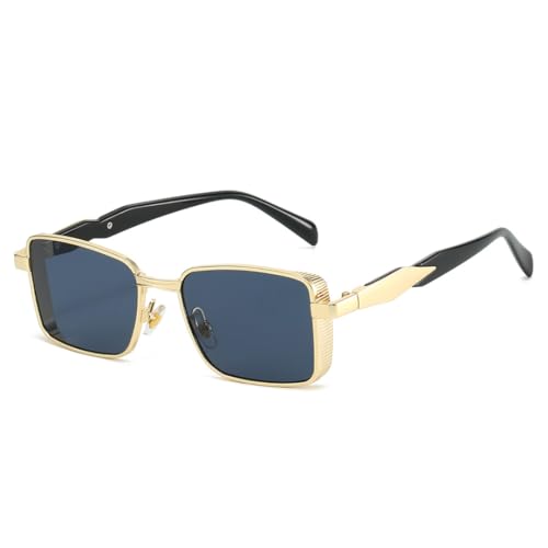 Lunettes de soleil en métal pour homme monture large élégante anti-UV