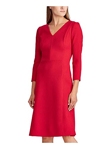 Lauren Ralph Lauren Womens Edita Textured V-Neck Wear to Work Dress Red 143