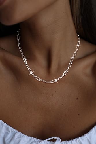 MBW Silver Paperclip Chain Necklace for Women,Dainty Sterling Silver Choker Necklaces for Women Trendy Simple Long Chunky Minimalist Waterproof Link Necklace Jewelry Gifts for Women 16/18/20 in2