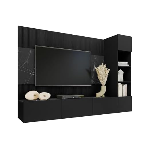 Moderne Wohnwand Deromi in Schwarz