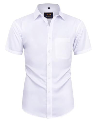 Alimens & Gentle Boy's Short Sleeve Dress Shirts Wrinkle Free Solid Casual Button Down Shirts with Pocket