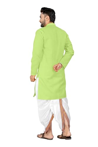Image of UNIQUE MOMENTS Men's Cotton Dhoti Kurta Set with Full Sleeves Solid Pattern Modern Style and Mandarin Collar Neck | Perfect for Puja & Celebrations