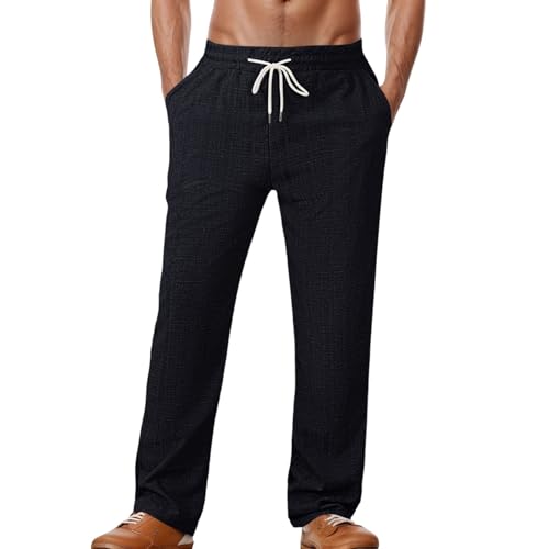 Men's Casual Summer Pants Lightweight Breathable Comfortable Elastic Waist Loose Fit Pure Color Long Trousers for - Main Image