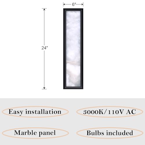 Image of 2 Pack 24 Inch Natural Alabaster Bathroom 20W-3000K LED Home Wall Sconce Modern Concise Style Wall Light Fixture,Black Finish for Bedroom Hallway Bedside Living Room