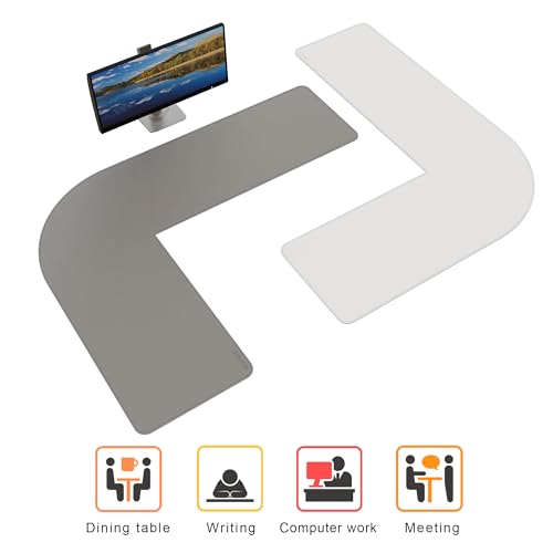 Image of Chihein 53.2 inch x 65 inch x 19.7 inch L Shaped Leather Desk Mat - Big Gaming Corner Desk Pad, Non-Slip Waterproof Surface, Easy to Clean, Perfect for Office, Home (Gray /White)