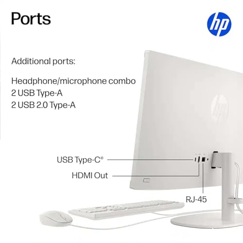 Image of HP 21.5 inch All-in-One Desktop Computer, Quad-Core Intel N100, Intel UHD Graphics, Business Desktop, 8GB DDR5 RAM | 128GB UFS, WiFi 6, Copilot AI, RJ45, Windows 11 Pro w /KB & Mouse - Cashmere White