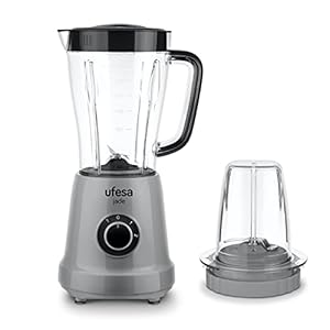 Ufesa BS4709 Jade Blender, 500W, 1.5 liter Glazen kan, Met Kruidenmolen, 2 snelheden + Puls functie, 4 roestvrijstalen messen, (BPA-vrij), Roestvrij staal design
