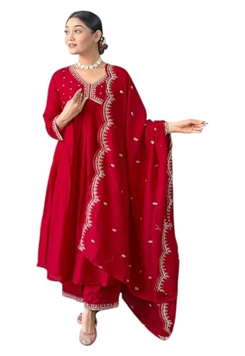 Kurta pour femme en soie brodé pantalon droit dupatta ethnique