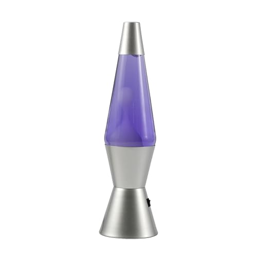 I-TOTAL® - Lámpara de lava LED – Diseño moderno con efecto de burbujas fluidas, bajo consumo, luz LED integrada, 37 cm (Base plateada, líquido violeta, cera blanca)