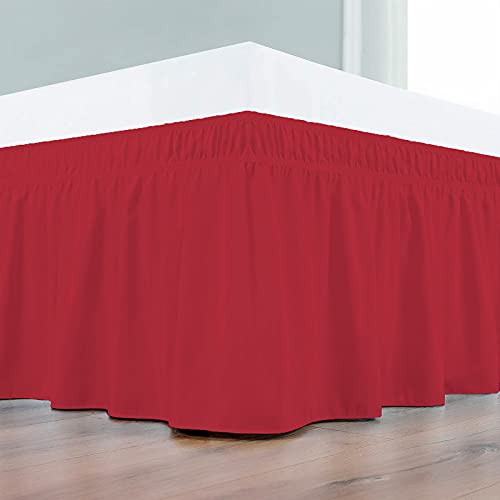 Image of Wrap Around Dust Ruffled Bed Skirt 10 inch Inch Tailored Drop Fade Resistant Brushed Microfiber Bed Skirt - Queen | Burgundy