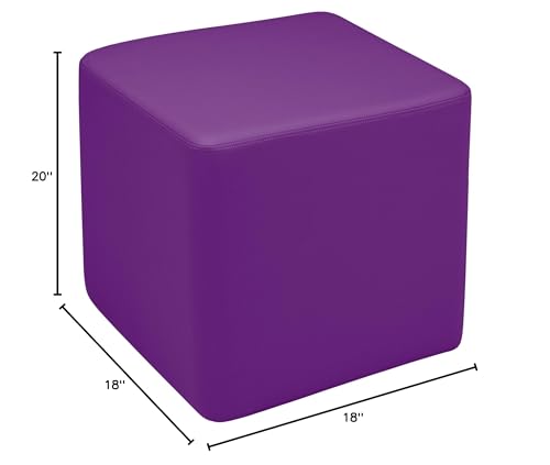 Image of Sprogs 18 inch H Structured Cube Stool -Flexible Modular Collaborative Soft Seating for Office, Home, Lounge and School Classrooms with Durable Frame & Set of 2 inch Casters Add-on -Purple