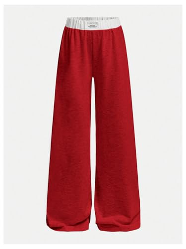 Image of RoseSeek Girl's Baggy Sweatpants Letter Patched Wide Leg Pants Elastic Waist Long Trousers Joggers Trendy