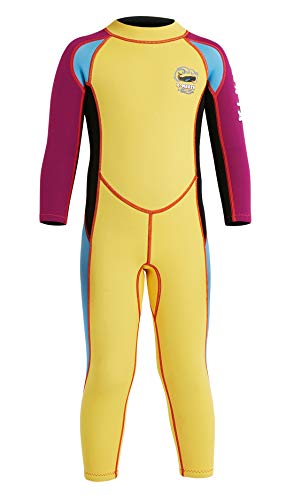 DIVE&SAIL - Traje de Neopreno Bañador Infantil Wetsuit para Niños de una Pieza Swimwear con Manga Larga Protección UV Surf Playa Deporte Acuático - Amarillo