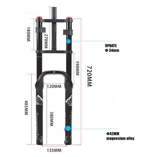 HIMALO 26x4.0'' Fat Bike Suspension Fork 140mm Travel Air Fork Double Shoulder Rebound Adjust 9mm QR 1-1/8 Straight Front Fork for Snow E-Bike XC/DH Bike Electric Bicycle(26'' Black) - Thumbnail 4