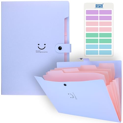 Image of SPS 5 Pocket Expanding File Folder Smile Design - Fits A4 & Letter Size Document Organizer, Accordion File Folders, File for Office, Portable File Organizer, School & Home - Pastel Blue & Pink