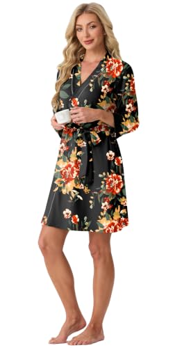 Image of PrinStory Womens Robe Knee Length Soft Knit Bathrobe S-2XL | V-Neck 3 /4 Sleeve Robes with Pockets, Lightweight, Breathable Bath Robe for Shower, Spa, Travel, Home, Party, Nursing