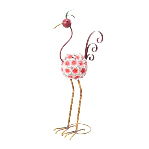 Afirst Solar Flamingo Outdoor Decor Metal Flamingo Figurine Light with Flowers Pink Flamingos Solar Sculptures & Statues for Yard Outdoor Lawn Decoration