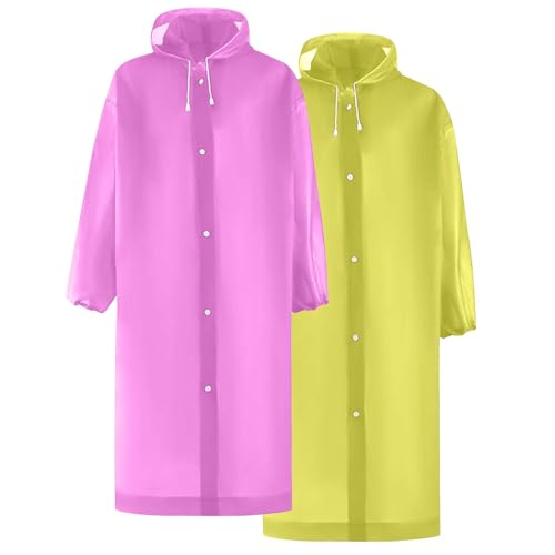 2 Pack Lightweight Adults Rain Poncho Jacket Hooded Waterproof Rain Coat Outdoor Portable Long Raincoat for Men Women