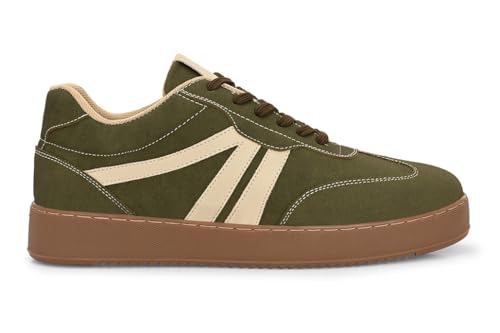 Image of MACTREE Suede Leather Upper Laceup Casual Sneakers for Men | Stitched TPR Sole