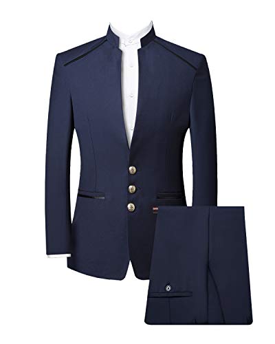 Wemaliyzd Men's Retro 2 Piece Chinese Tunic Suit Stand Collar Traditional Uniform