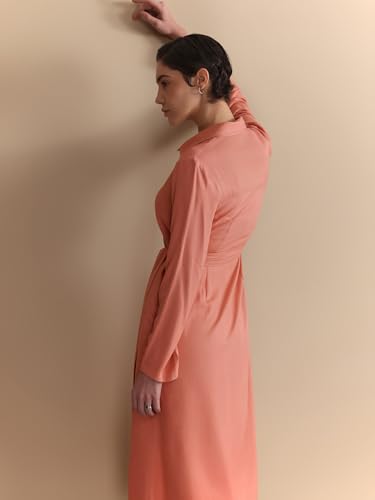 Image of FableStreet Women Formal Dress | Notch Collar Wrap Midi Dress with Self-Tie Belt & Button-Front | Smooth Viscose Rayon Fabric for Workwear & Day-to-Night Elegance