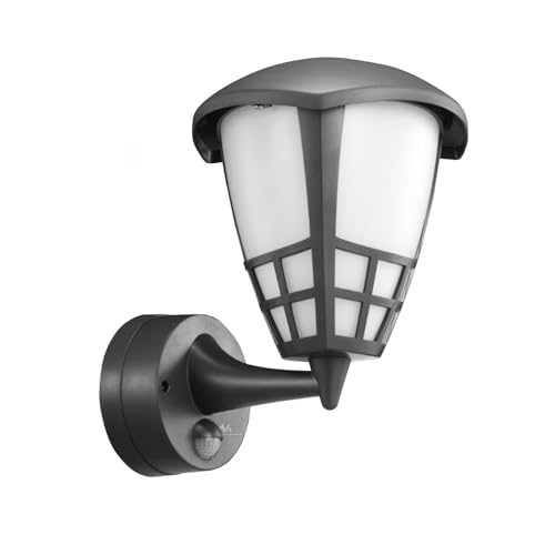 Maclean MCE518 Aplique con Sensor de Movimiento por Infrarrojos, Iluminación de Exterior, IP65 Resistente al Agua, 1xE27 Carga máx.: 60 W, Rango de Detección: máx. 12 m (Gris, con bombilla G45, 4 W)