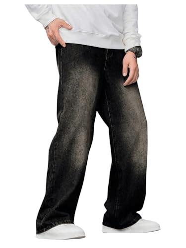 OYOANGLE Men's Wide Leg Denim Pants Casual Hip Hop Solid Loose Fit Jean Pants Streetwear Skateboard Pants