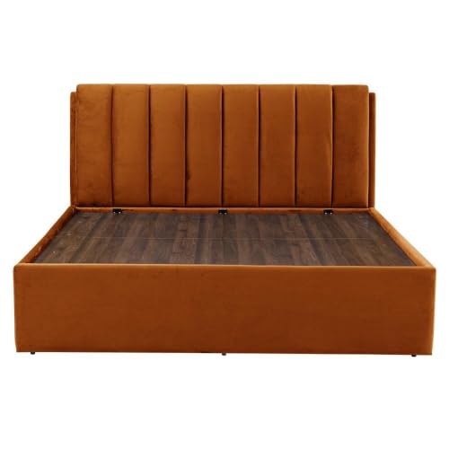 Image of Wakefit Bed | King (78 X 72) Solid Wood Bed, Upholstered, Hydraulic Storage, 3 Year Warranty - Antho - Velvet Amber