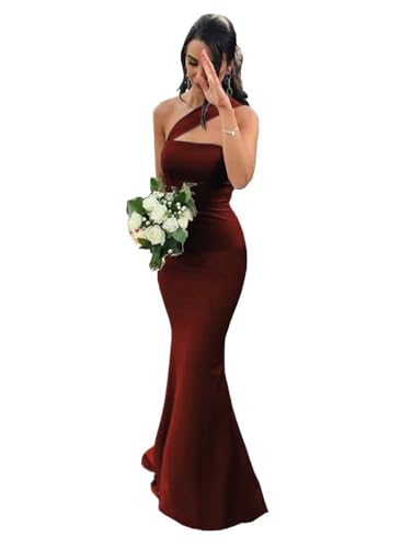 Image of Stretch Spandex Bridesmaid Dresses Long 2026 One Shoulder Formal Gowns Satin Mermaid Prom Wedding Guest DR0194N