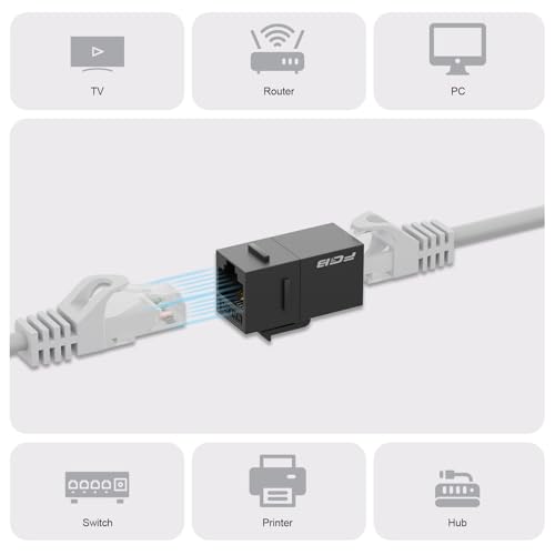 Image of FGB 10 Gbps CAT6A RJ45 Keystone Coupler 25-Pack, CAT6A Keystone Jack, Ethernet Coupler Female to Female UTP for Cat6a /Cat6 /Cat5e /Cat5, Black