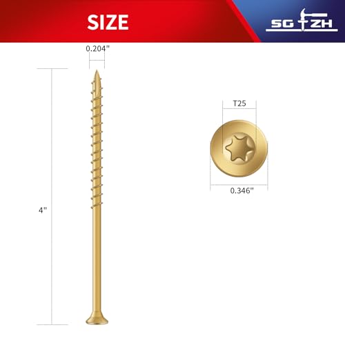 Image of #10 x 4 Inch Deck Screws (45Pcs) 1lb. Exterior Wood Screws. Carbon Steel, Tan, Flat Head, Rust Resistant epoxy Coated, with T25 Star Bit