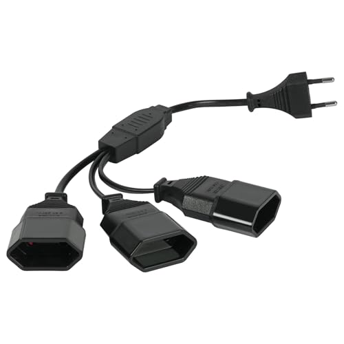 AXFEE rallonges d'alimentation, 30cm 3 en 1 Câble d'extension de Prise d'extension EU, 0,75 mm² Max. 2.5A/250V Fiche Euro vers Prise Euro pour Ordinateur, TV, PC, Noir
