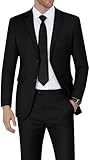 WEEN CHARM Men's Suits Slim Fit 2 Piece Black Tuxedo Two Button Wedding Groom Prom Party Blazer Pants Set
