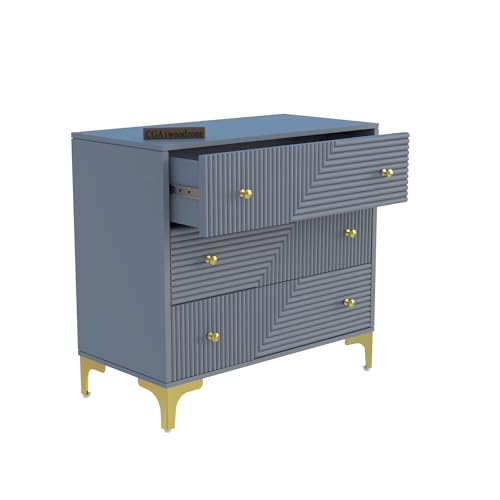 Image of Wooden Chest of Drawers | 3 Drawers Dresser Console Cabinet for Bedroom, Living Room, Drawing Room & Office | Multipurpose Storage Sideboard | HDMR Premium Wood & Iron, Light Grey