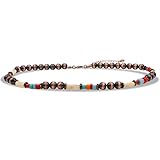 Western Style Faux Navajo Pearl Bead Turquoise Wooden Bead Necklace 16 Inch (Copper Tone/Multicolor)